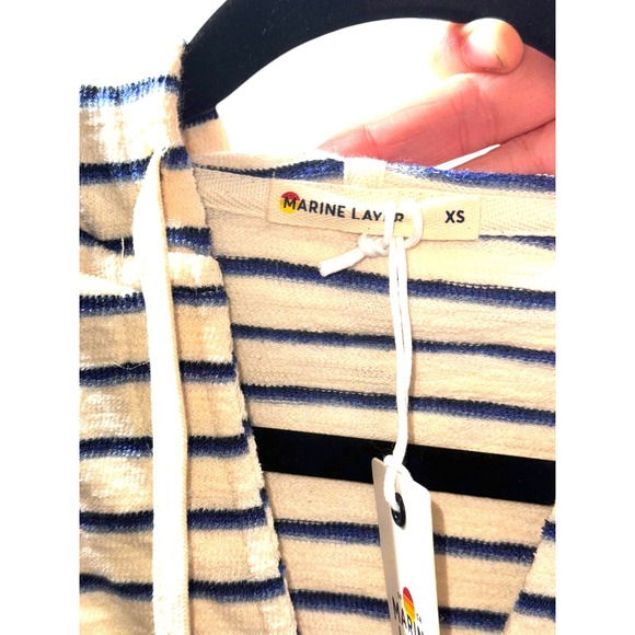Marine Layer Playa Hoodie Navy Cream Stripe Cotton Blend Pullover | Sz XS | NWT - Picture 7 of 9